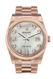 Rolex Day-Date 36 White Mother Of Pearl Oxford Motif Diamonds Dial President Everose Gold Watch
