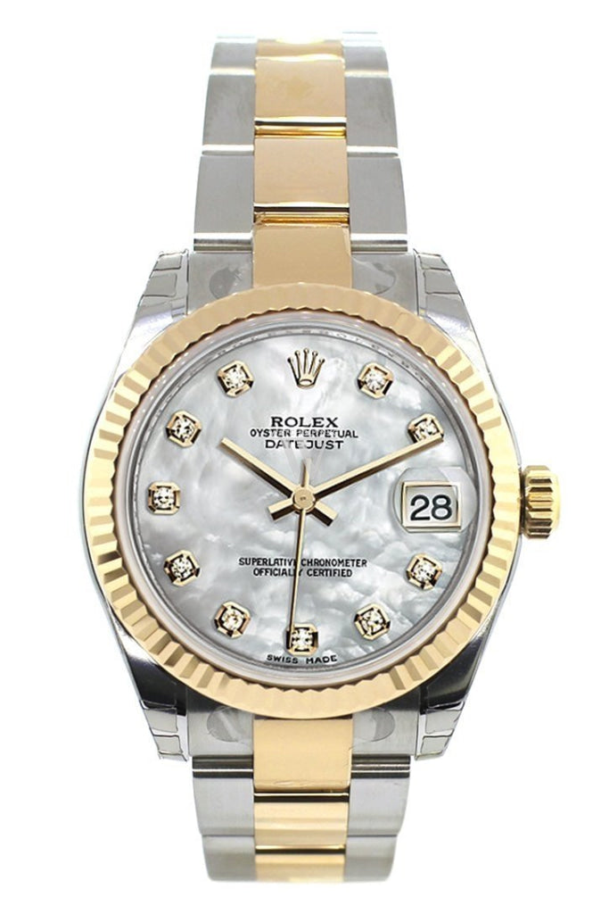 Rolex Datejust 31 Mother Of Pearl Diamonds Dial Fluted Bezel 18K Gold Two Tone Ladies 178273 Watch