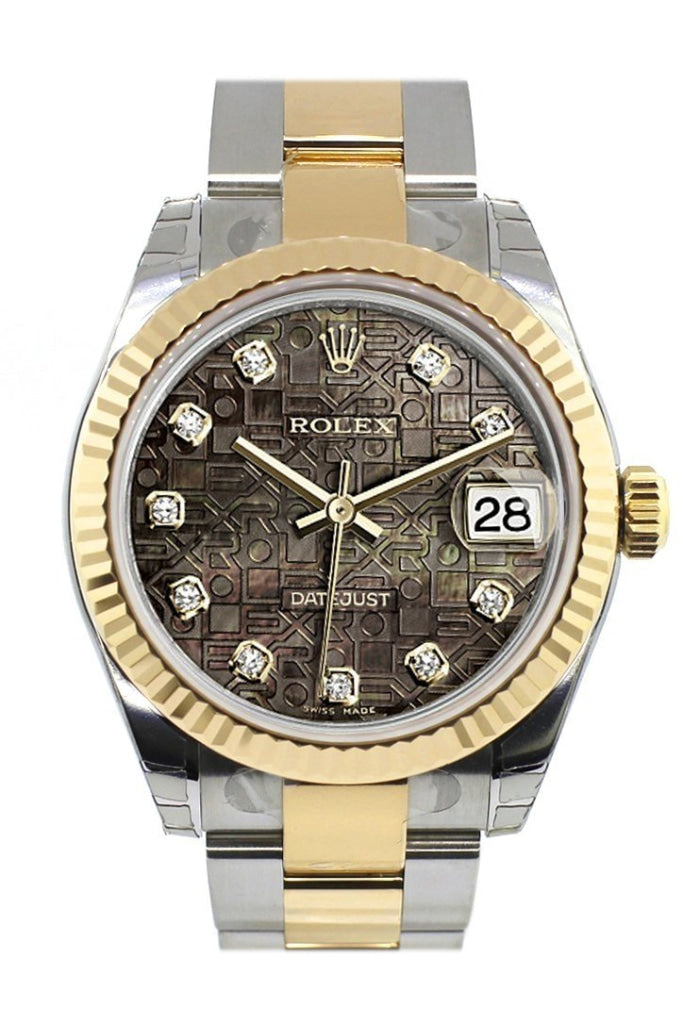 Rolex Datejust 31 Black Mother Of Pearl Jubilee Diamonds Dial Fluted Bezel 18K Gold Two Tone Ladies