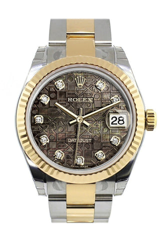 Rolex Datejust 31 Black Mother Of Pearl Jubilee Diamonds Dial Fluted Bezel 18K Gold Two Tone Ladies