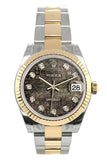Rolex Datejust 31 Black Mother Of Pearl Jubilee Diamonds Dial Fluted Bezel 18K Gold Two Tone Ladies