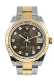 Rolex Datejust 31 Black Mother Of Pearl Diamonds Dial Fluted Bezel 18K Gold Two Tone Ladies 178273 /