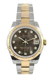 Rolex Datejust 31 Black Mother Of Pearl Diamonds Dial Fluted Bezel 18K Gold Two Tone Ladies 178273