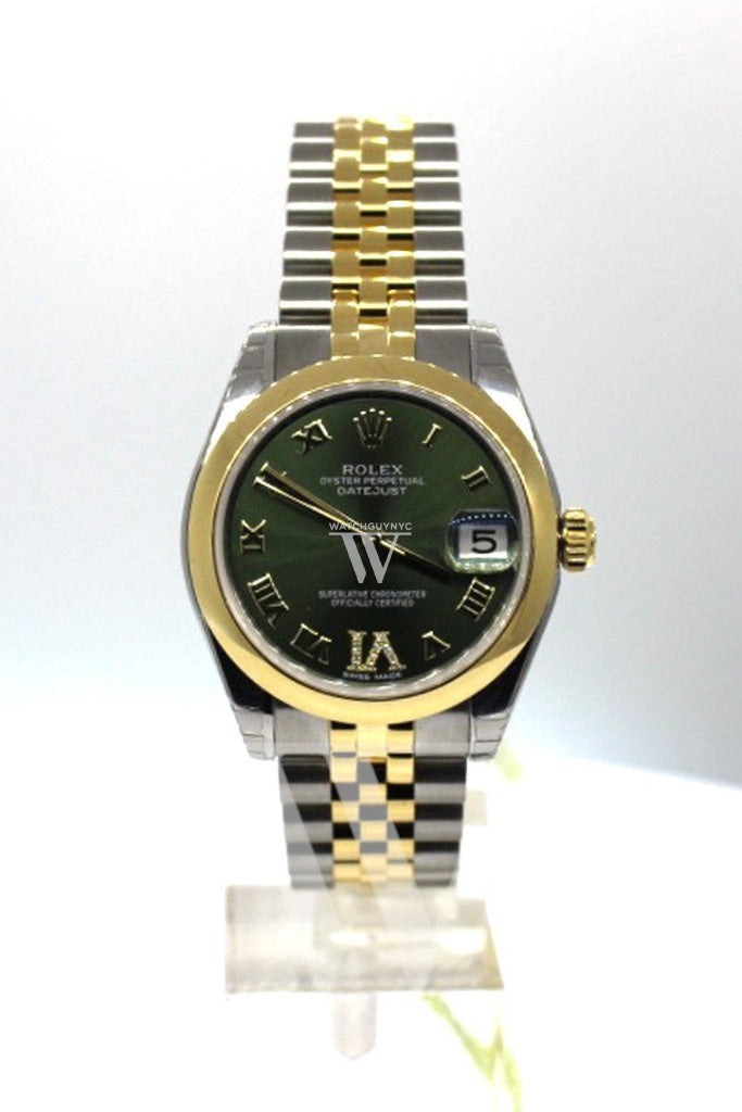 Rolex Datejust 31 Olive Green Large Vi Set With Diamonds Gold Jubilee Ladies 178243 Watch