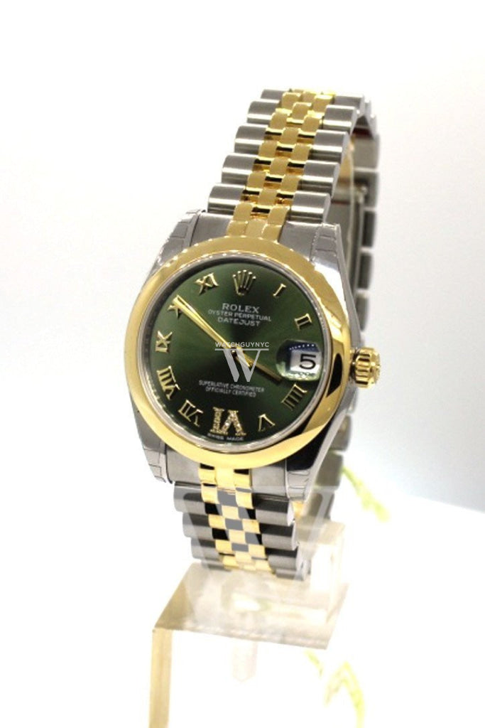 Rolex Datejust 31 Olive Green Large Vi Set With Diamonds Gold Jubilee Ladies 178243 Watch