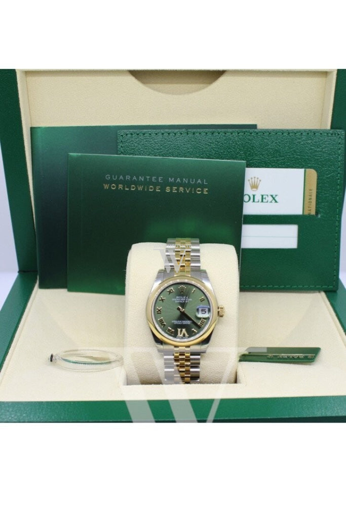 Rolex Datejust 31 Olive Green Large Vi Set With Diamonds Gold Jubilee Ladies 178243 Watch
