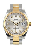 Rolex Datejust 31 Silver Diamond Dial Fluted Bezel 18K Gold Two Tone Ladies 178273