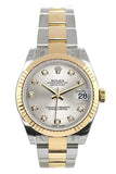 Rolex Datejust 31 Silver Diamond Dial Fluted Bezel 18K Gold Two Tone Ladies 178273 Watch