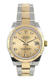Rolex Datejust 31 Champagne Diamond Dial Fluted Bezel 18K Gold Two Tone Ladies 178273 Watch