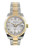 Rolex Datejust 31 Silver Jubilee Diamond Dial Fluted Bezel 18K Gold Two Tone Ladies 178273 Watch
