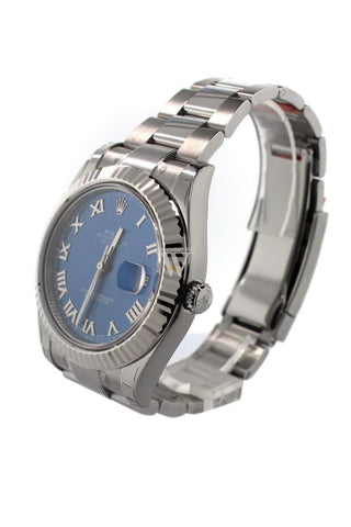 Rolex Datejust Ii 41 Blue Roman Dial 18Kt White Gold Fluted Bezel Mens Watch 116334