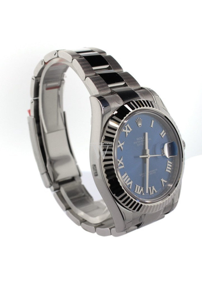 Rolex Datejust Ii 41 Blue Roman Dial 18Kt White Gold Fluted Bezel Mens Watch 116334