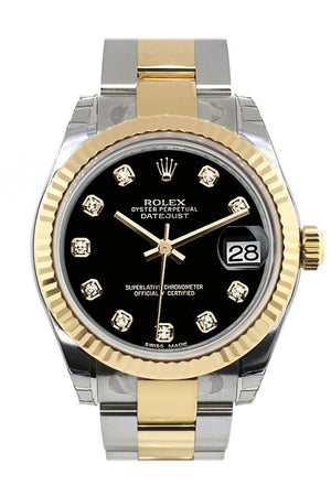 Rolex Datejust 31 Black Diamond Dial Fluted Bezel 18K Gold Two Tone Ladies 178273 / None Watch