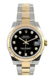 Rolex Datejust 31 Black Diamond Dial Fluted Bezel 18K Gold Two Tone Ladies 178273 Watch