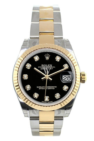 Rolex Datejust 31 Black Diamond Dial Fluted Bezel 18K Gold Two Tone Ladies 178273 Watch