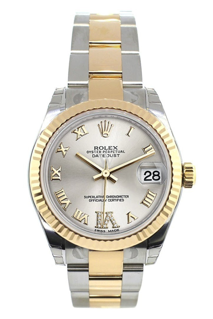 Rolex Datejust 31 Silver Roman Large Vi Diamond Dial Fluted Bezel 18K Gold Two Tone Ladies 178273