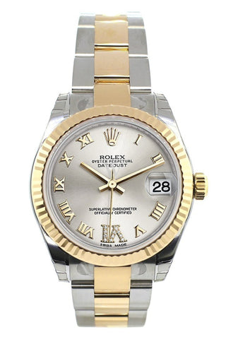 Rolex Datejust 31 Silver Roman Large Vi Diamond Dial Fluted Bezel 18K Gold Two Tone Ladies 178273