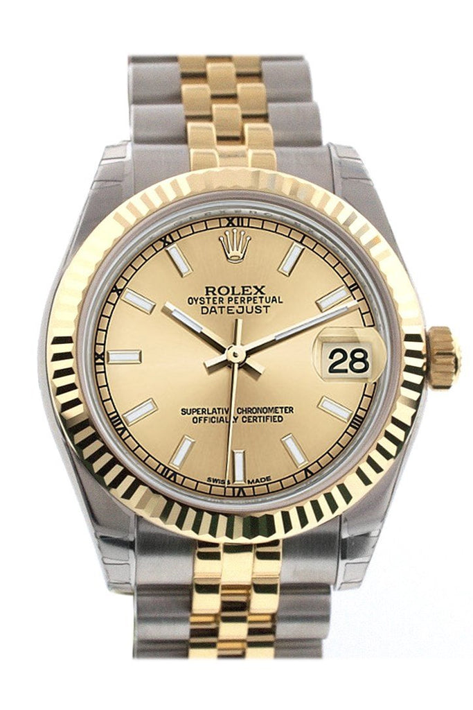 Rolex 178273 Datejust 31 Champagne Dial Fluted Bezel Jubilee Ladies |  WatchGuyNYC