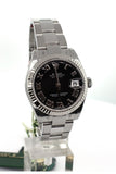 Rolex Datejust 31 Black Roman Dial 18K White Gold Fluted Bezel Ladies Watch 178274