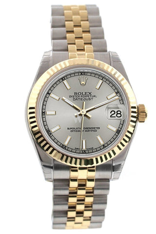 Rolex Datejust 31 Silver Dial Fluted Bezel 18K Gold Two Tone Jubilee Ladies 178273 Watch
