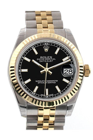 Rolex Datejust 31 Black Dial Fluted Bezel 18K Gold Two Tone Jubilee Ladies 178273 / None Watch