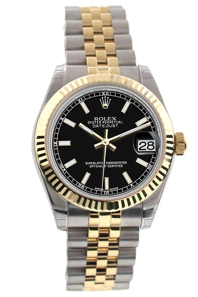 Rolex Datejust 31 Black Dial Fluted Bezel 18K Gold Two Tone Jubilee Ladies 178273 Watch