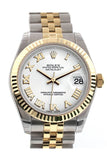 Rolex Datejust 31 White Roman Dial Fluted Bezel 18K Gold Two Tone Jubilee Ladies 178273