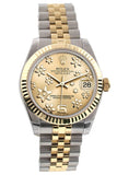 Rolex Datejust 31 Champagne Floral Motif Roman Dial Fluted Bezel 18K Gold Two Tone Jubilee Ladies