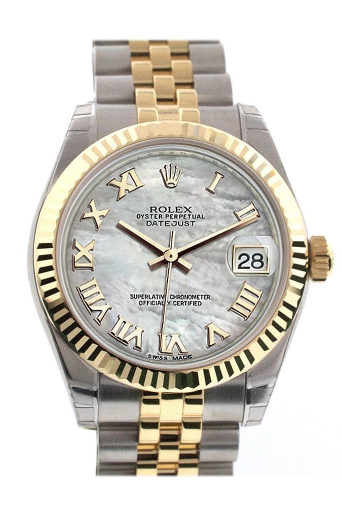 Rolex Datejust 31 Mother Of Pearl Roman Dial Fluted Bezel 18K Gold Two Tone Jubilee Ladies 178273