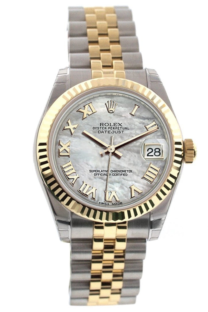 Rolex Datejust 31 Mother Of Pearl Roman Dial Fluted Bezel 18K Gold Two Tone Jubilee Ladies 178273