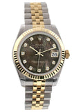 Rolex Datejust 31 Black Mother Of Pearl Diamonds Dial Fluted Bezel 18K Gold Two Tone Jubilee Ladies