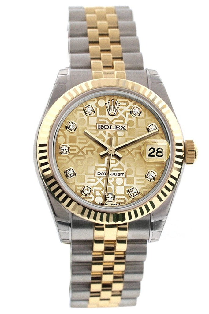 Rolex Datejust 31 Champagne Jubilee Diamond Dial Fluted Bezel 18K Gold Two Tone Ladies 178273 Watch