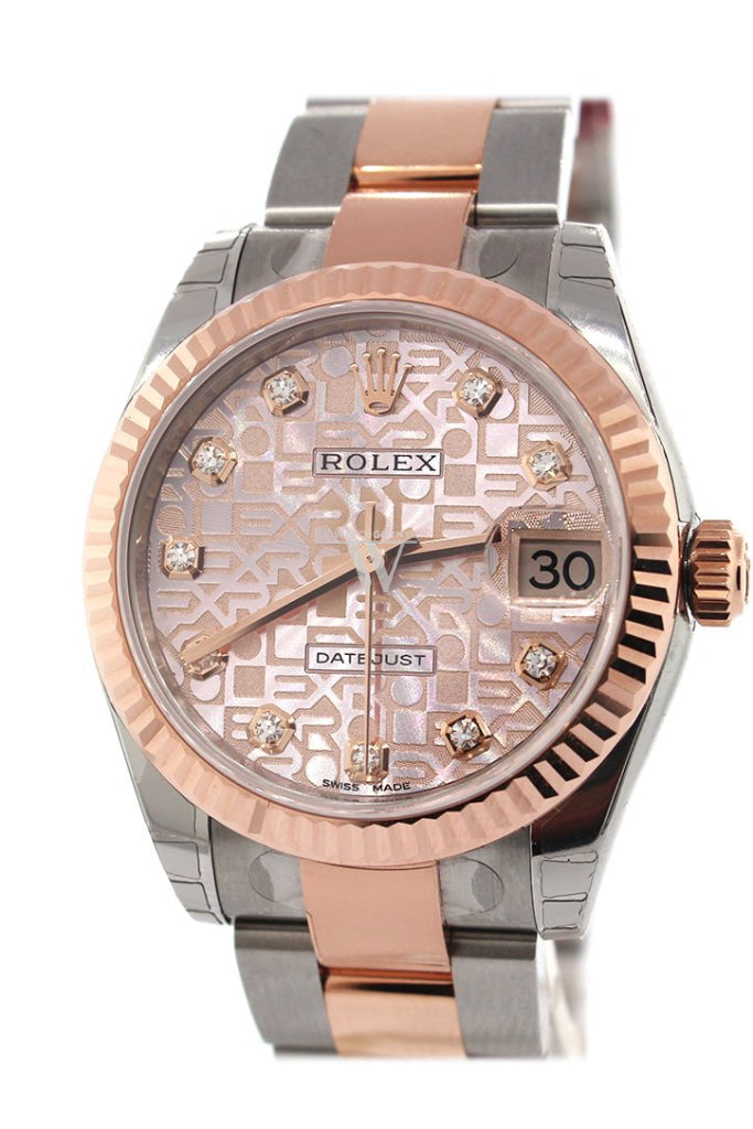 Rolex Datejust 31 Pink Jubilee Diamond Dial Fluted Bezel 18K Rose Gold Two Tone Ladies Watch 178271