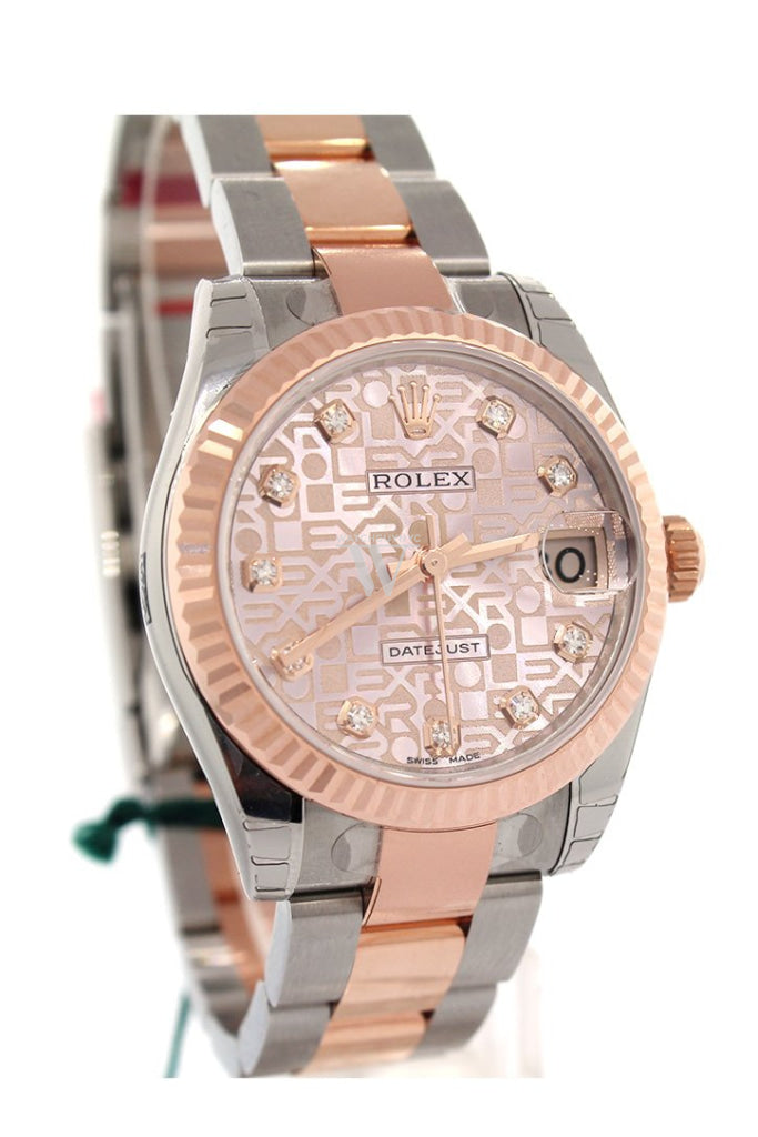 Rolex Datejust 31 Pink Jubilee Diamond Dial Fluted Bezel 18K Rose Gold Two Tone Ladies Watch 178271