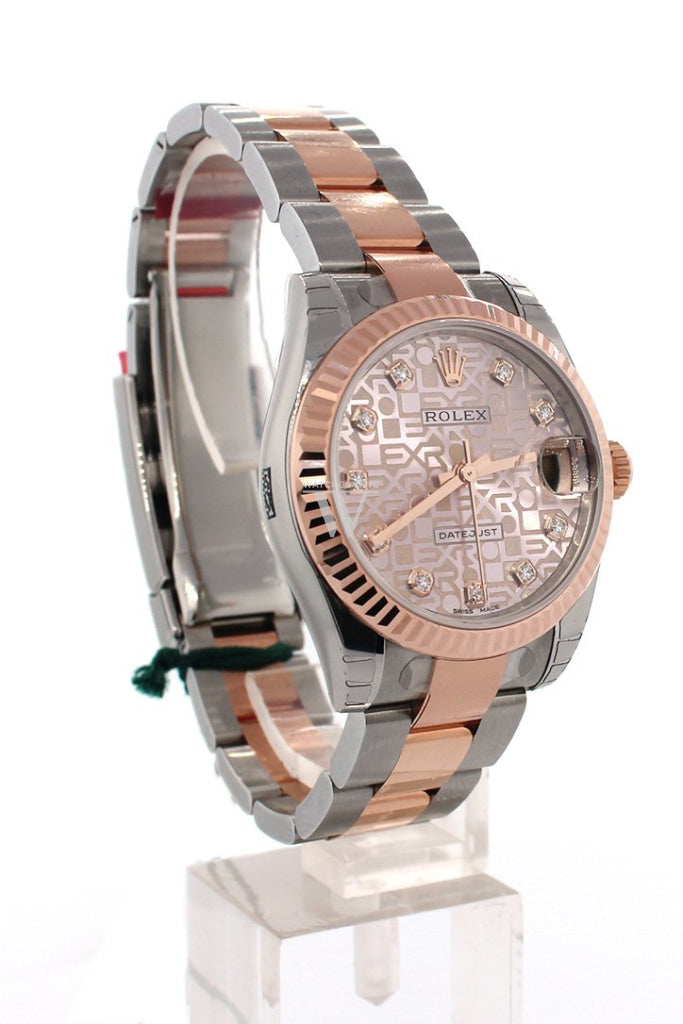 Rolex Datejust 31 Pink Jubilee Diamond Dial Fluted Bezel 18K Rose Gold Two Tone Ladies Watch 178271