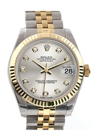 Rolex Datejust 31 Silver Diamond Dial Fluted Bezel 18K Gold Two Tone Jubilee Ladies 178273 / None