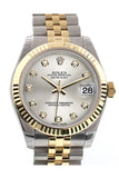 Rolex Datejust 31 Silver Diamond Dial Fluted Bezel 18K Gold Two Tone Jubilee Ladies 178273