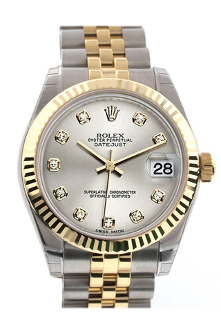 Rolex 178273 Datejust 31 Silver Diamond Dial Fluted Bezel Jubilee Ladies WatchGuyNYC