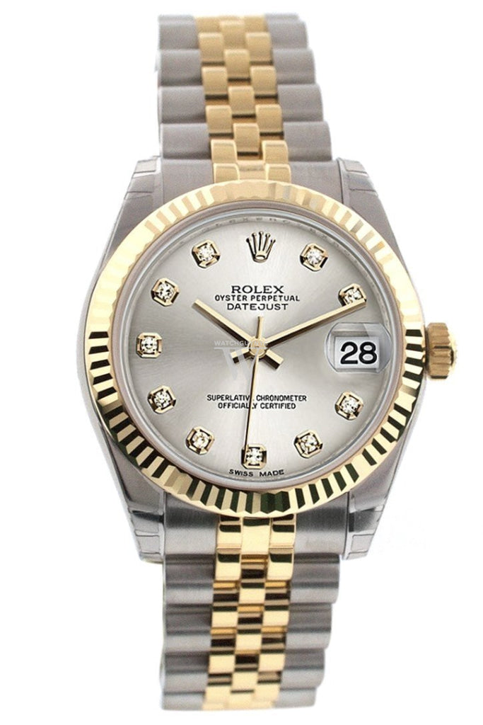 Rolex 178273 Datejust 31 Silver Diamond Dial Fluted Bezel Jubilee Ladies WatchGuyNYC