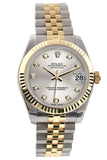 Rolex Datejust 31 Silver Diamond Dial Fluted Bezel 18K Gold Two Tone Jubilee Ladies 178273 Watch