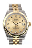 Rolex Datejust 31 Champagne Diamond Dial Fluted Bezel 18K Gold Two Tone Jubilee Ladies 178273