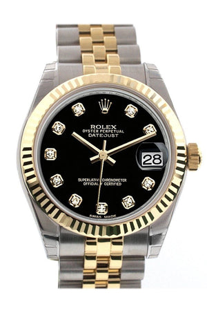 Rolex Datejust 31 Black Diamond Dial Fluted Bezel 18K Gold Two Tone Jubilee Ladies 178273 / None