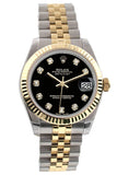 Rolex Datejust 31 Black Diamond Dial Fluted Bezel 18K Gold Two Tone Jubilee Ladies 178273 Watch