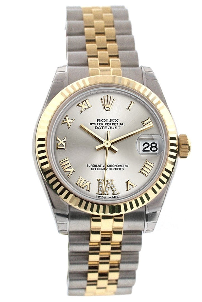 Rolex Datejust 31 Silver Roman Large Vi Diamond Dial Fluted Bezel 18K Gold Two Tone Jubilee Ladies