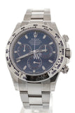 Rolex Cosmograph Daytona 40 Blue Dial White Gold Oyster Mens Watch 116509