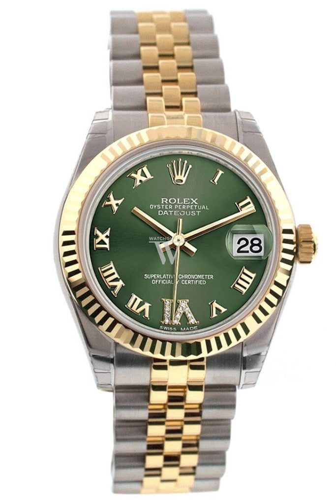 Rolex Everose Gold Lady-Datejust 28 Watch - Fluted Bezel - Olive