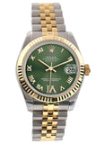 Rolex Datejust 31 Olive Green Roman Large Vi Diamond Dial Fluted Bezel 18K Gold Two Tone Jubilee