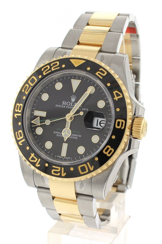 Rolex Gmt-Master Ii Black Dial Steel 18Kt Yellow Gold Mens Watch 116713