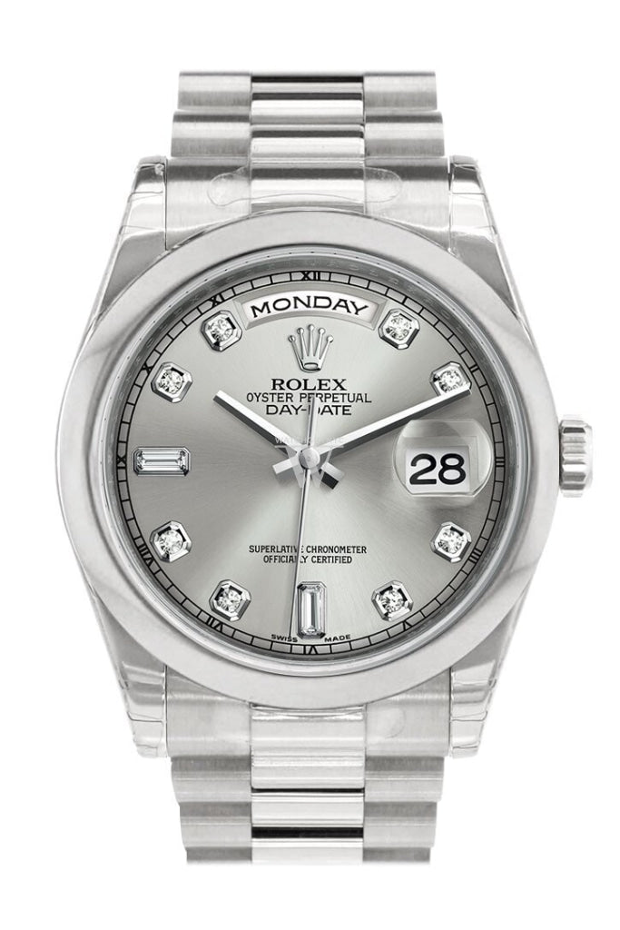 Rolex Day Date 36 Rhodium Diamond President White Gold 118206 WatchGuyNYC