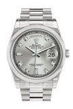 Rolex Day Date 36 Silver Set With Diamonds Dial President Mens Watch 118206